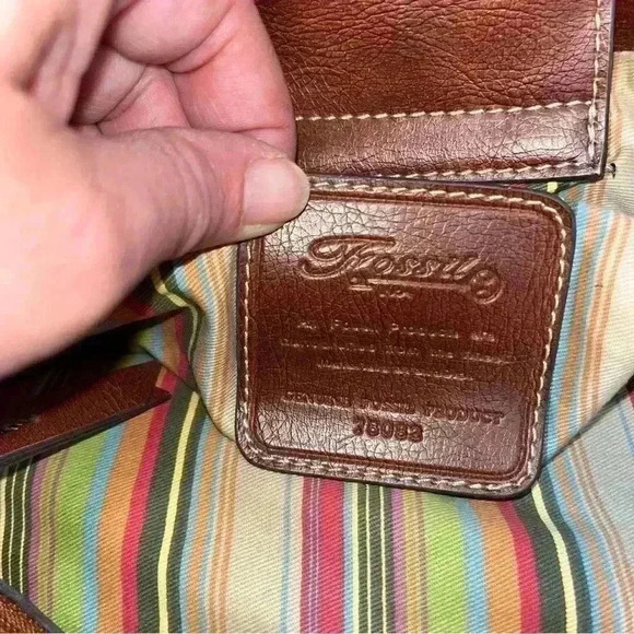 Fossil Woven Straw look Boho circle handle hand bag purse with shoulder strap - Picture 4 of 15